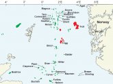 Map of North Sea oil rigs
